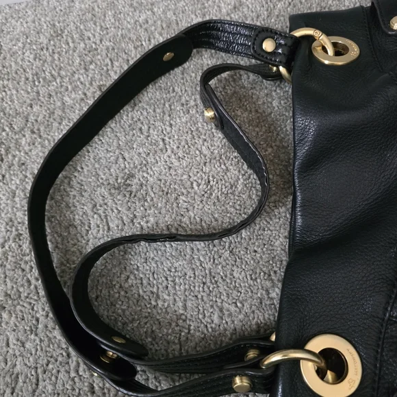 b. makowsky Women's  Black Leather Handbag with Gold Accents - Picture 6 of 13
